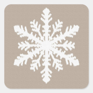 Ikat Snowflake - Taupe tan and white Square Sticker