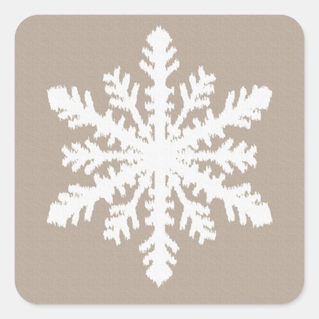 Ikat Snowflake - Taupe tan and white Square Sticker (Front)