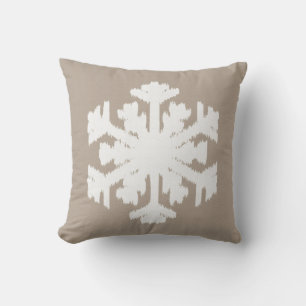 Ikat Snowflake - Taupe tan and white Throw Pillow