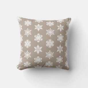 Ikat Snowflake - Taupe tan and white Throw Pillow