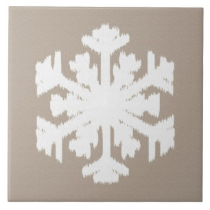 Ikat Snowflake - Taupe tan and white Tile