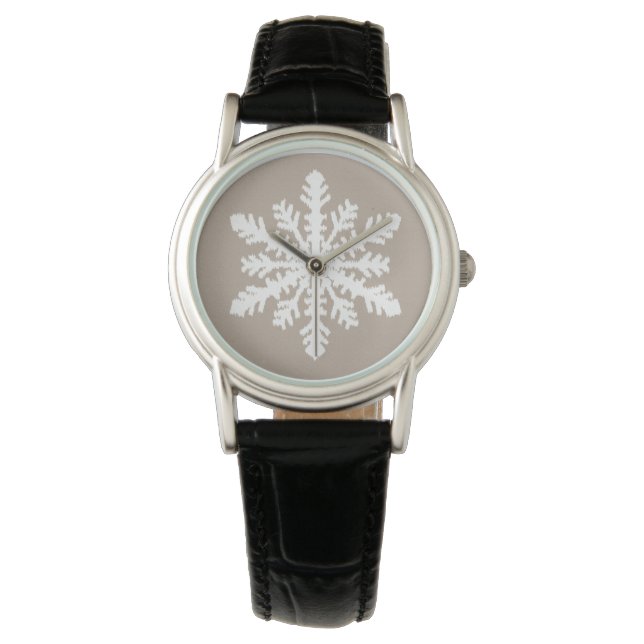 Ikat Snowflake - Taupe tan and white Watch (Front)