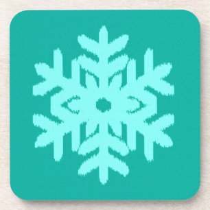 Ikat Snowflake - Turquoise and aqua Coaster