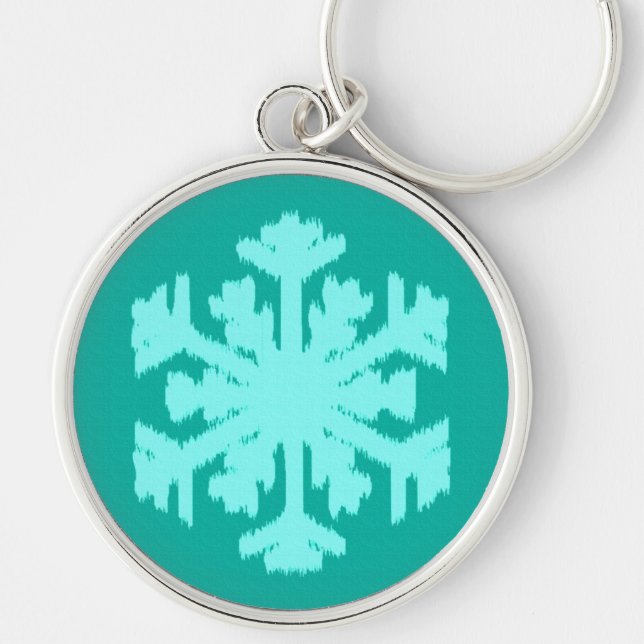 Ikat Snowflake - Turquoise and aqua Keychain (Front)