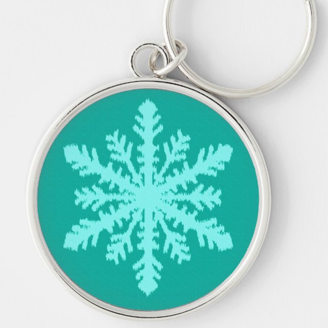 Ikat Snowflake - Turquoise and aqua Keychain (Front)