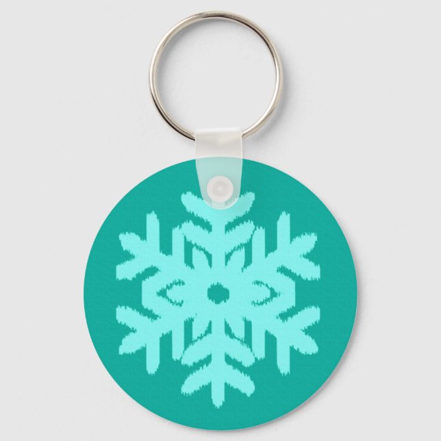Ikat Snowflake - Turquoise and aqua Keychain (Front)