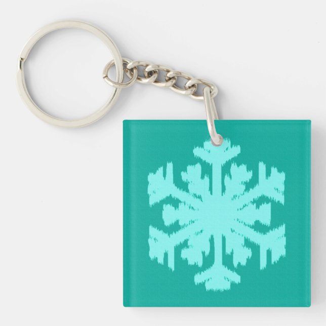 Ikat Snowflake - Turquoise and aqua Keychain (Front)