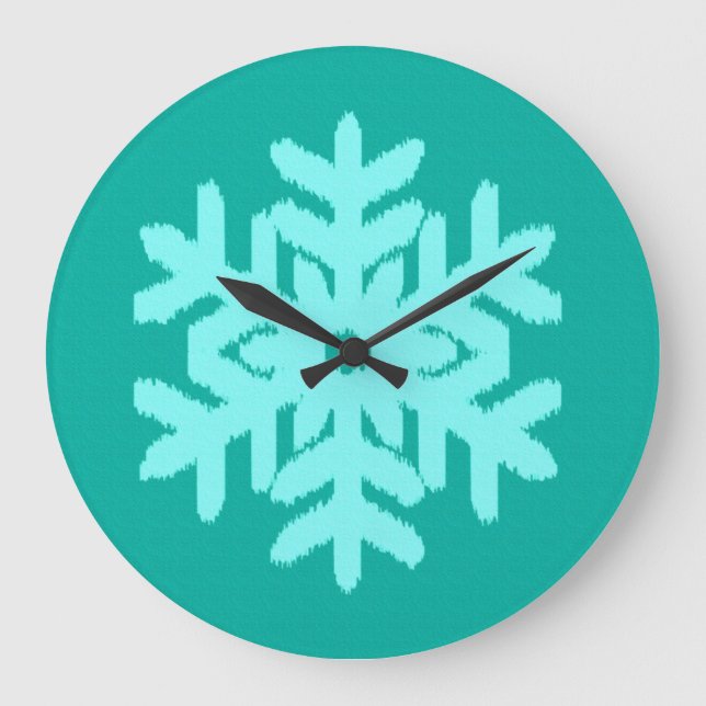 Ikat Snowflake - Turquoise and aqua Large Clock (Front)