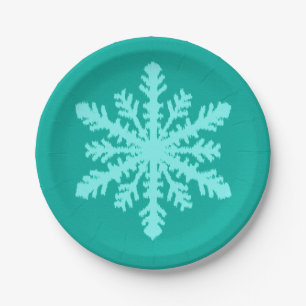 Ikat Snowflake - Turquoise and aqua Paper Plate