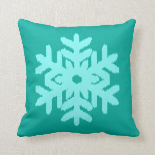 Ikat Snowflake - Turquoise and aqua Throw Pillow