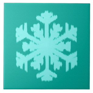 Ikat Snowflake - Turquoise and aqua Tile