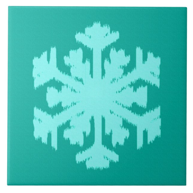 Ikat Snowflake - Turquoise and aqua Tile (Front)