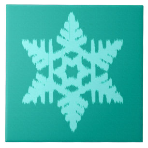 Ikat Snowflake - Turquoise and aqua Tile