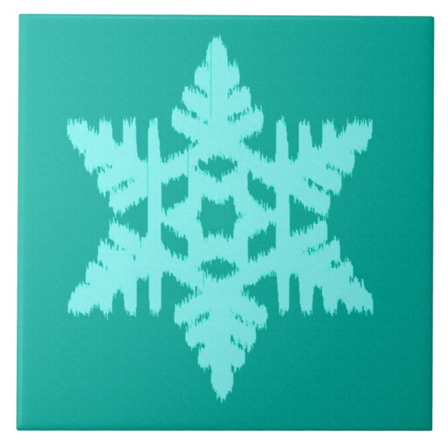 Ikat Snowflake - Turquoise and aqua Tile (Front)