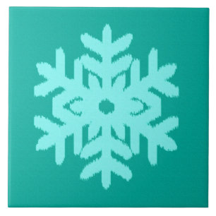 Ikat Snowflake - Turquoise and aqua Tile