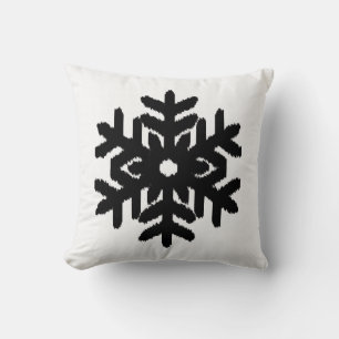 Ikat Snowflake - White and black Throw Pillow