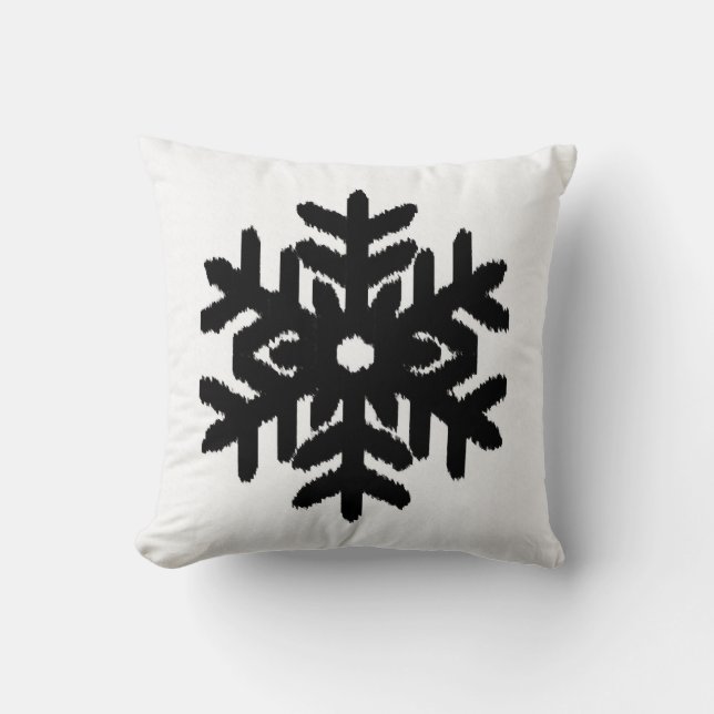 Ikat Snowflake - White and black Throw Pillow (Front)