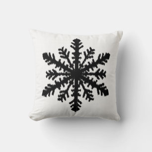 Ikat Snowflake - White and black Throw Pillow