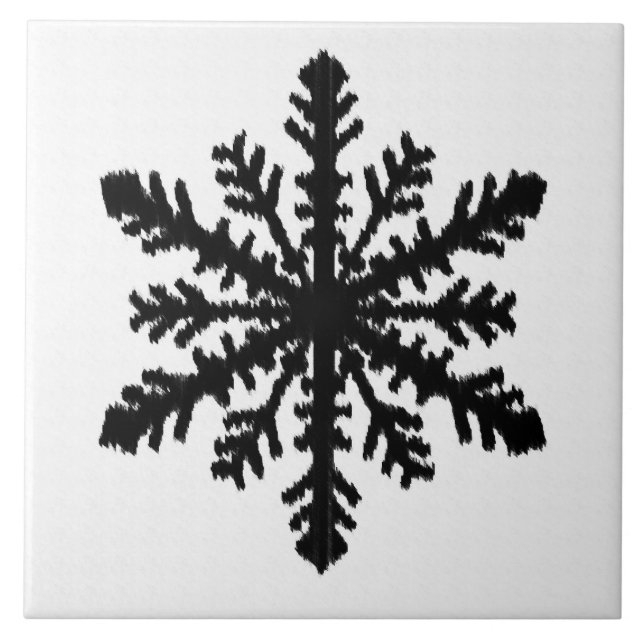 Ikat Snowflake - White and black Tile (Front)