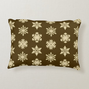 Ikat Snowflakes - Beige and Chocolate Brown Accent Pillow