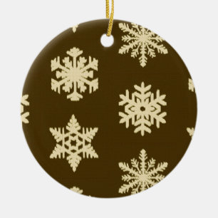 Ikat Snowflakes - Beige and Chocolate Brown Ceramic Ornament