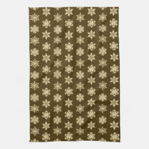 Ikat Snowflakes - Beige and Chocolate Brown Kitchen Towel