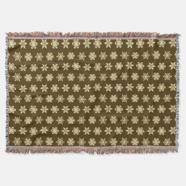 Ikat Snowflakes - Beige and Chocolate Brown Throw Blanket (Front)