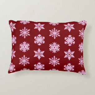 Ikat Snowflakes - Burgundy Wine and Pink Decorative Pillow