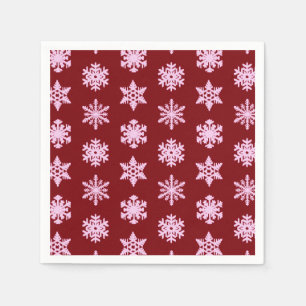 Ikat Snowflakes - Burgundy Wine and Pink Napkin
