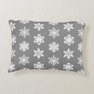 Ikat Snowflakes - Charcoal Grey and White Decorative Pillow