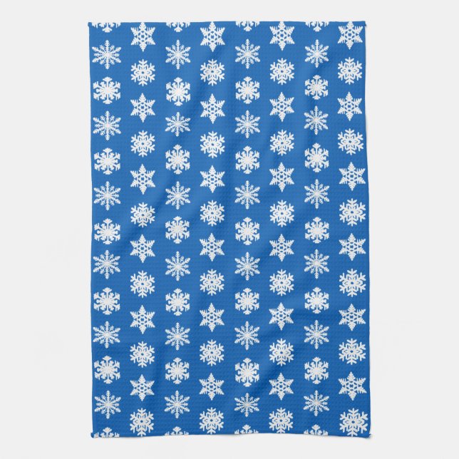 Ikat Snowflakes - Cobalt blue and white Kitchen Towel (Vertical)
