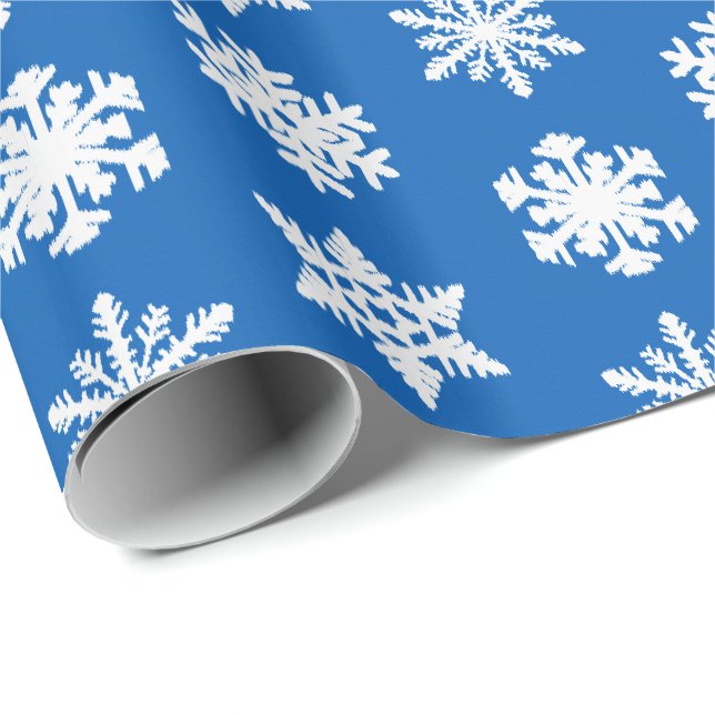 Ikat Snowflakes - Cobalt blue and white Wrapping Paper (Roll Corner)