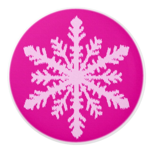 Ikat Snowflakes - Fuchsia and ice pink Ceramic Knob (Front)