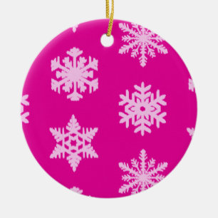 Ikat Snowflakes - Fuchsia and ice pink Ceramic Ornament