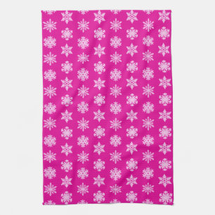 Ikat Snowflakes - Fuchsia and ice pink Kitchen Towel