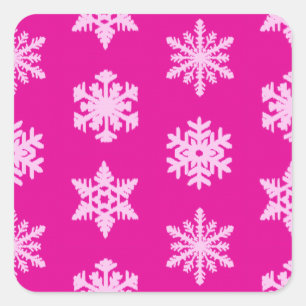 Ikat Snowflakes - Fuchsia and ice pink Square Sticker