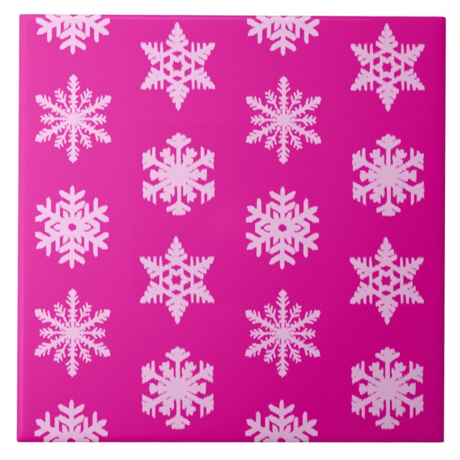 Ikat Snowflakes - Fuchsia and ice pink Tile (Front)