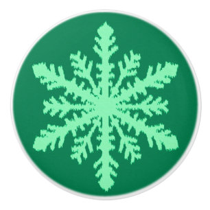 Ikat Snowflakes - Pine and mint green Ceramic Knob