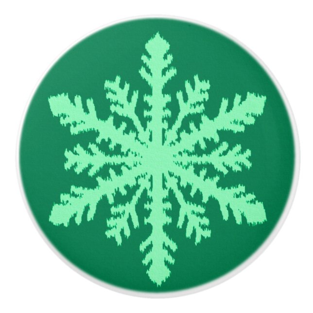 Ikat Snowflakes - Pine and mint green Ceramic Knob (Front)