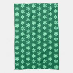 Ikat Snowflakes - Pine and mint green Kitchen Towel