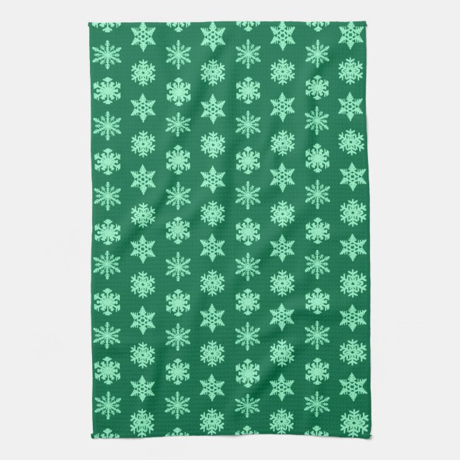 Ikat Snowflakes - Pine and mint green Kitchen Towel (Vertical)
