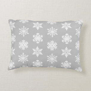 Ikat Snowflakes - Silver grey and white Accent Pillow