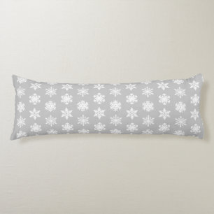 Ikat Snowflakes - Silver grey and white Body Pillow