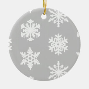 Ikat Snowflakes - Silver grey and white Ceramic Ornament