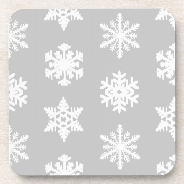 Ikat Snowflakes - Silver grey and white Coaster (Front)