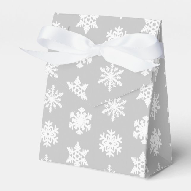 Ikat Snowflakes - Silver grey and white Favor Box (Front Side)