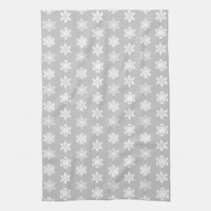 Ikat Snowflakes - Silver grey and white Kitchen Towel
