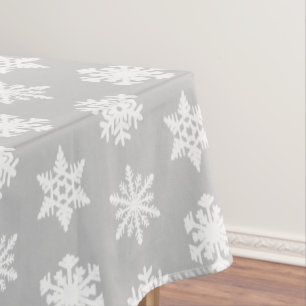 Ikat Snowflakes - Silver grey and white Tablecloth