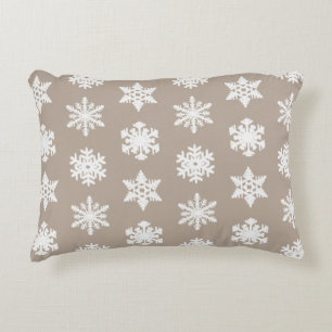 Ikat Snowflakes - Taupe tan and white Accent Pillow