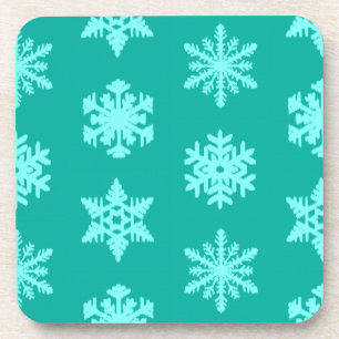 Ikat Snowflakes - Turquoise and aqua Coaster